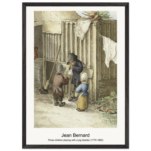 Three children playing with a pig bladder (1775-1883) by Jean Bernard. Archival Print on Museum Quality Matte Paper. Premium Wood Framed Wall Art. Optimised Aspect Ratio.