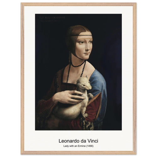 Lady with an Ermine (1490) by Leonardo da Vinci. Archival Print on Museum Quality Matte Paper. Premium Wood Framed Wall Art. Original Aspect Ratio