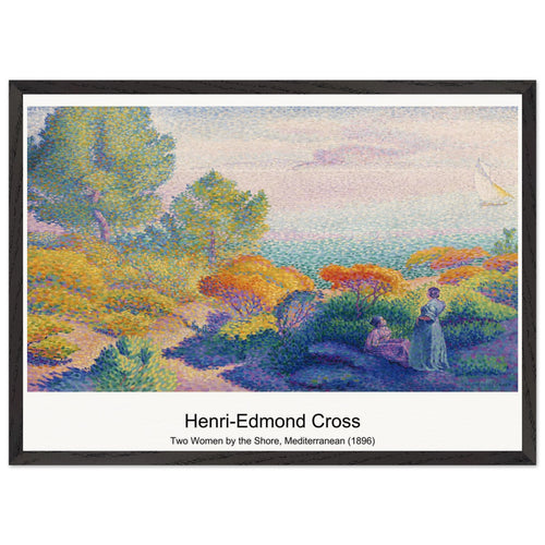 Two Women by the Shore, Mediterranean (1896) by Henri-Edmond Cross. Archival Print on Museum Quality Matte Paper. Premium Wood Framed Wall Art. Optimised Aspect Ratio.