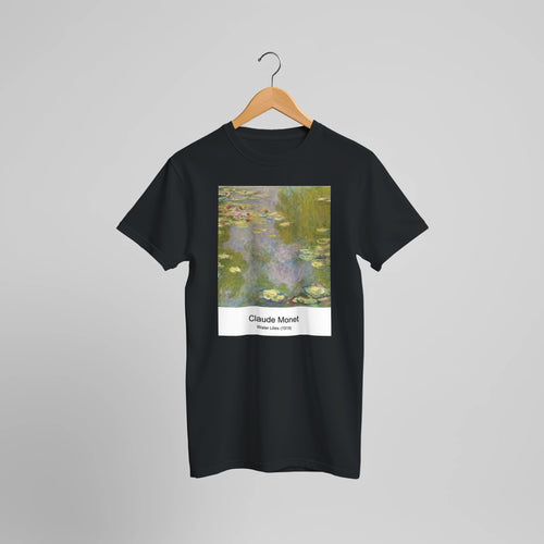 Water Lilies (1919) by Claude Monet. Custom Print on a 100% Airlume Combed and Ring-Spun Cotton Unisex Crewneck T-shirt Optimised Aspect Ratio.