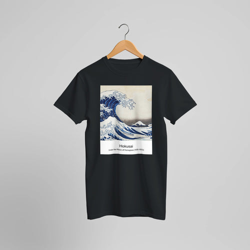 Under the Wave off Kanagawa (1830-1833) by Katsushika Hokusai. Custom Print on a 100% Airlume Combed and Ring-Spun Cotton Unisex Crewneck T-shirt Optimised Aspect Ratio.