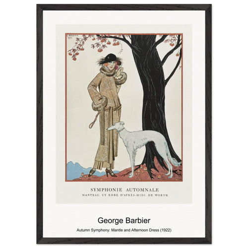 Autumn Symphony: Mantle and Afternoon Dress (1922) by George Barbier. Archival Print on Museum Quality Matte Paper. Premium Wood Framed Wall Art. Original Aspect Ratio