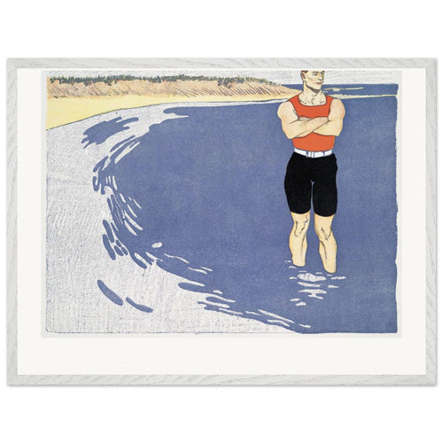 Man standing in the sea (1899) by Edward Penfield. Archival Print on Museum Quality Matte Paper. Premium Wood Framed Wall Art. Original Aspect Ratio