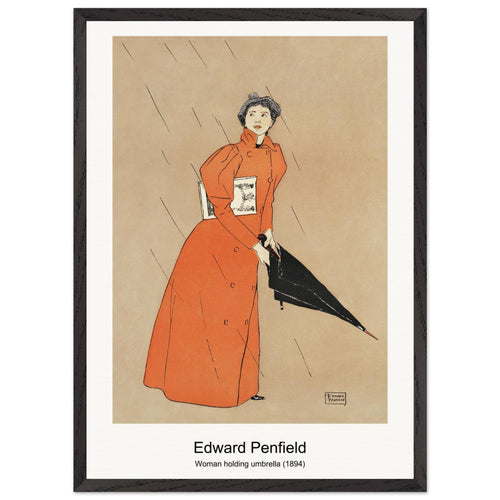 Woman holding umbrella (1894) by Edward Penfield. Archival Print on Museum Quality Matte Paper. Premium Wood Framed Wall Art. Optimised Aspect Ratio.