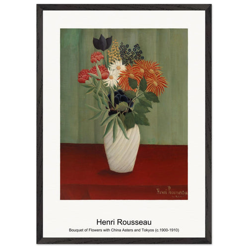 Bouquet of Flowers with China Asters and Tokyos (c. 1900-1910) by Henri Rousseau. Archival Print on Museum Quality Matte Paper. Premium Wood Framed Wall Art. Optimised Aspect Ratio.