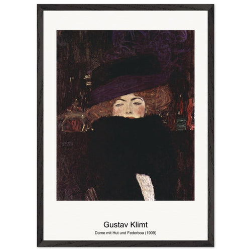 Dame mit Hut und Federboa (1909) by Gustav Klimt. Archival Print on Museum Quality Matte Paper. Premium Wood Framed Wall Art. Original Aspect Ratio