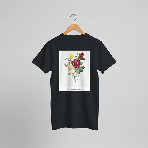 Rosa Centifolia Anglica Rubra (1817-1824) by Pierre-Joseph Redouté and Henry Joseph Redouté. Custom Print on a 100% Airlume Combed and Ring-Spun Cotton Unisex Crewneck T-shirt Optimised Aspect Ratio.