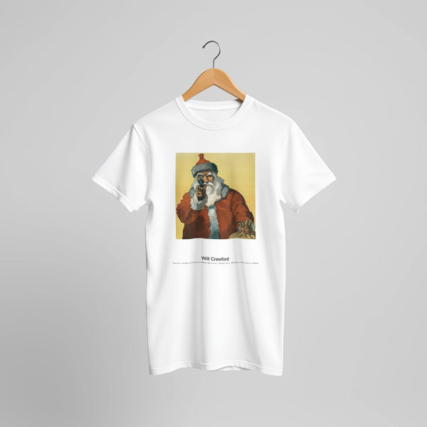 'Hands up! ' Photomechanical Print Showing a Santa Claus Pointing a Handgun (1912) by Will Crawford. Custom Print on a 100% Airlume Combed and Ring-Spun Cotton Unisex Crewneck T-shirt Original Aspect Ratio