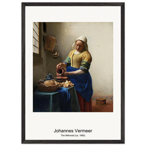 The Milkmaid (ca. 1660) by Johannes Vermeer. Archival Print on Museum Quality Matte Paper. Premium Wood Framed Wall Art. Original Aspect Ratio