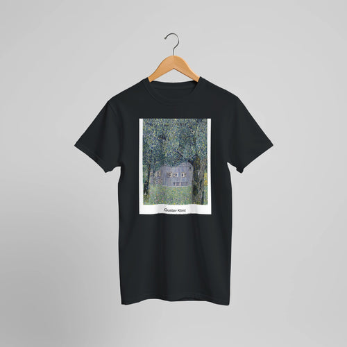 Farmhouse in Upper Austria (1911-1912) by Gustav Klimt. Custom Print on a 100% Airlume Combed and Ring-Spun Cotton Unisex Crewneck T-shirt Optimised Aspect Ratio.