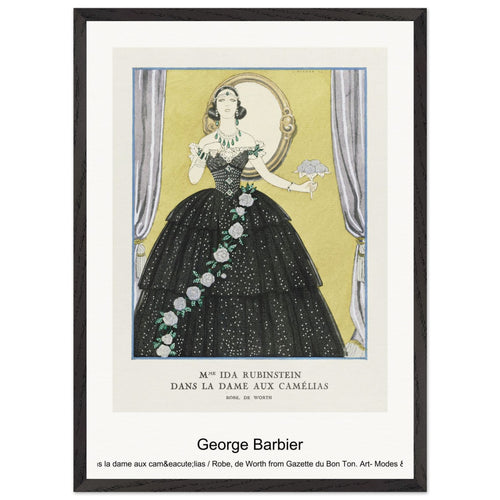 Mme Ida Rubinstein dans la dame aux camélias / Robe, de Worth from Gazette du Bon Ton. Art- Modes & Frivolités No. 5 (1923) by George Barbier. Archival Print on Museum Quality Matte Paper. Premium Wood Framed Wall Art. Original Aspect Ratio