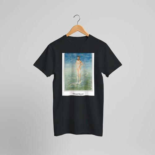 Man Bathing (1899) by Edvard Munch. Custom Print on a 100% Airlume Combed and Ring-Spun Cotton Unisex Crewneck T-shirt Optimised Aspect Ratio.