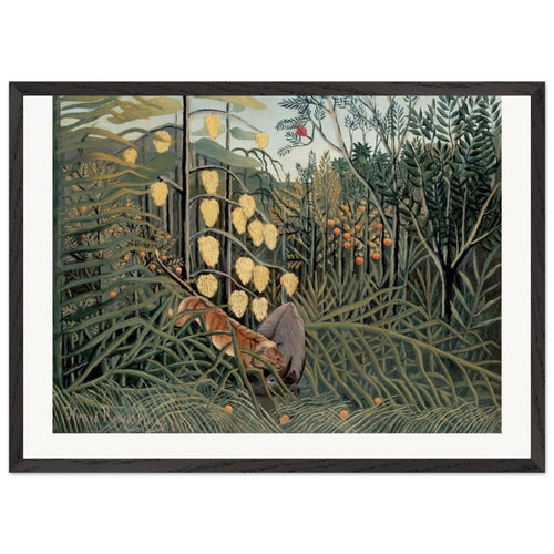 In a Tropical Forest. Struggle between Tiger and Bull (1908-1909) by Henri Rousseau. Archival Print on Museum Quality Matte Paper. Premium Wood Framed Wall Art. Original Aspect Ratio