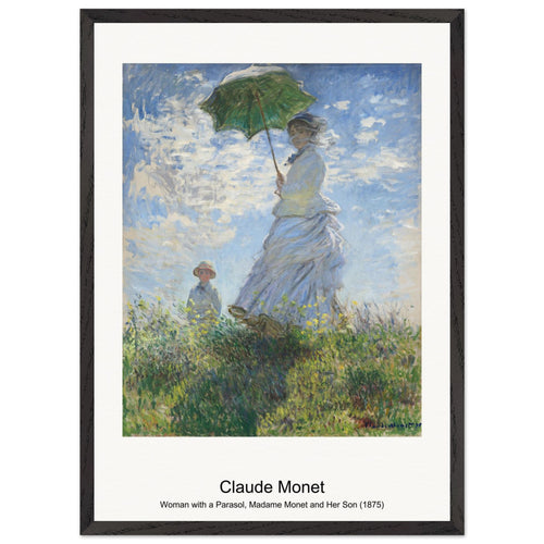 Woman with a Parasol, Madame Monet and Her Son (1875) by Claude Monet. Archival Print on Museum Quality Matte Paper. Premium Wood Framed Wall Art. Original Aspect Ratio
