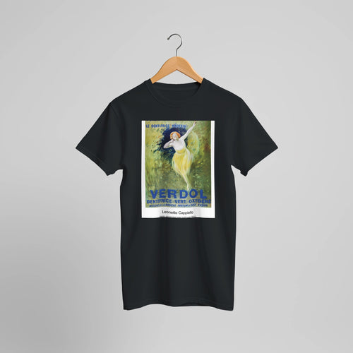 Verdol, oxygenated green toothpaste (1911) by Leonetto Cappiello. Custom Print on a 100% Airlume Combed and Ring-Spun Cotton Unisex Crewneck T-shirt Optimised Aspect Ratio.