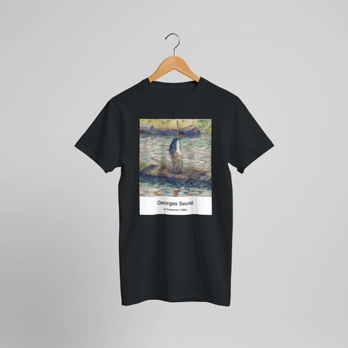 A Fisherman (1884) by Georges Seurat. Custom Print on a 100% Airlume Combed and Ring-Spun Cotton Unisex Crewneck T-shirt Optimised Aspect Ratio.
