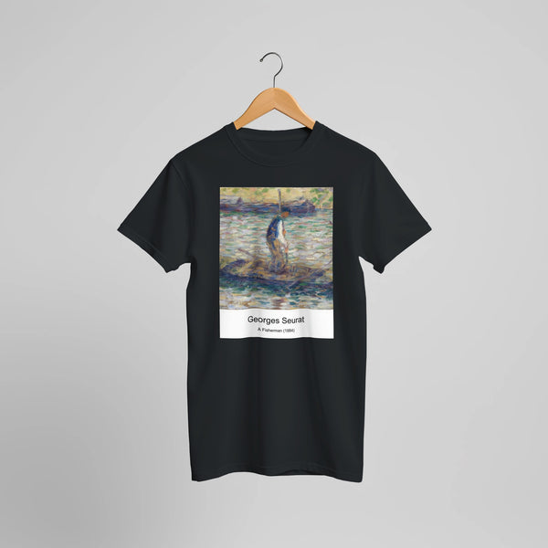 A Fisherman (1884) by Georges Seurat. Custom Print on a 100% Airlume Combed and Ring-Spun Cotton Unisex Crewneck T-shirt Optimised Aspect Ratio.