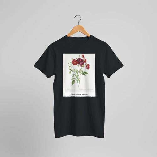 Rosebush with almost violet flowers (Rosa indica subviolacea) from Les Roses (1817-1824) by Pierre-Joseph Redouté. Custom Print on a 100% Airlume Combed and Ring-Spun Cotton Unisex Crewneck T-shirt Optimised Aspect Ratio.