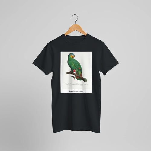 The Orange-Winged Amazon, Amazona amazonica from Natural History of Parrots (1801-1805) by François Levaillant. Custom Print on a 100% Airlume Combed and Ring-Spun Cotton Unisex Crewneck T-shirt Optimised Aspect Ratio.