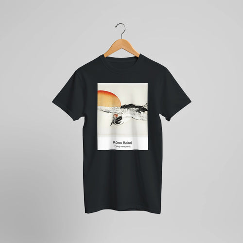 Flying crane (1913) by Kōno Bairei. Custom Print on a 100% Airlume Combed and Ring-Spun Cotton Unisex Crewneck T-shirt Optimised Aspect Ratio.
