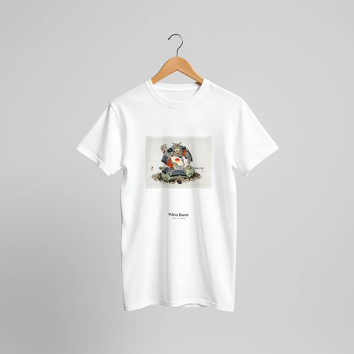 Samurai (1913) by Kōno Bairei. Custom Print on a 100% Airlume Combed and Ring-Spun Cotton Unisex Crewneck T-shirt Original Aspect Ratio