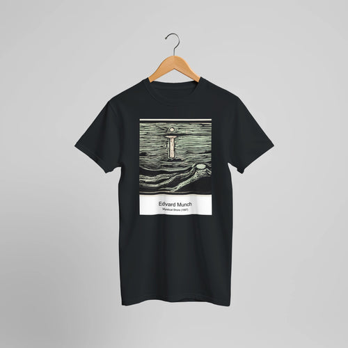 Mystical Shore (1897) by Edvard Munch. Custom Print on a 100% Airlume Combed and Ring-Spun Cotton Unisex Crewneck T-shirt Optimised Aspect Ratio.