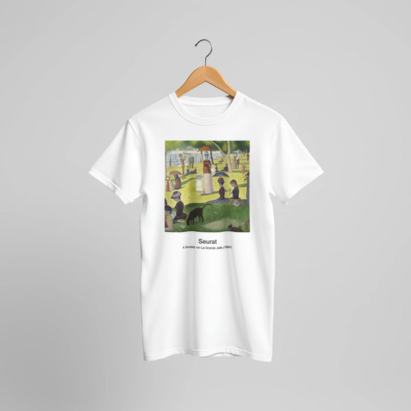 A Sunday on La Grande Jatte (1884) by Georges Seurat. Custom Print on a 100% Airlume Combed and Ring-Spun Cotton Unisex Crewneck T-shirt Original Aspect Ratio