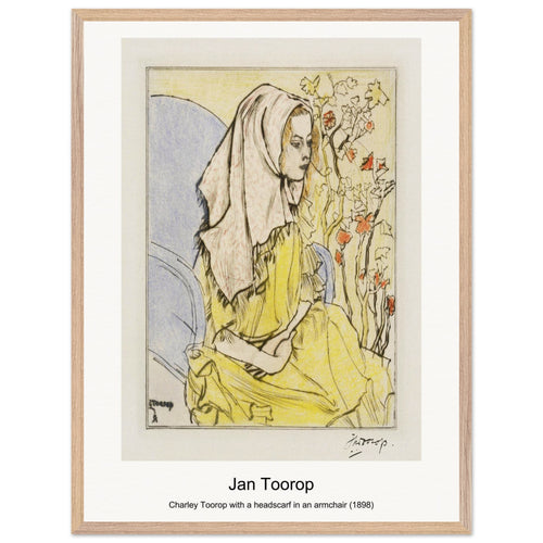 Charley Toorop with a headscarf in an armchair (1898) by Jan Toorop. Archival Print on Museum Quality Matte Paper. Premium Wood Framed Wall Art. Optimised Aspect Ratio.