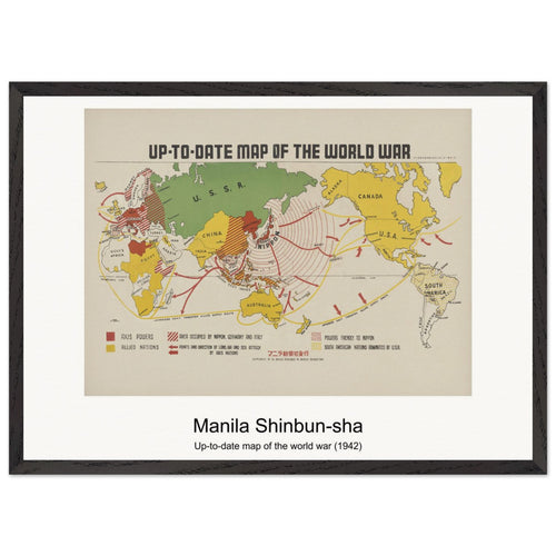 Up-to-date map of the world war (1942) by Manila Shinbun-sha. Archival Print on Museum Quality Matte Paper. Premium Wood Framed Wall Art. Original Aspect Ratio