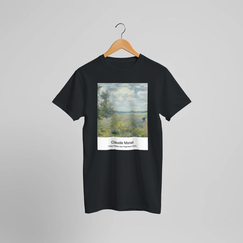 Poppy Fields near Argenteuil (1875) by Claude Monet. Custom Print on a 100% Airlume Combed and Ring-Spun Cotton Unisex Crewneck T-shirt Optimised Aspect Ratio.