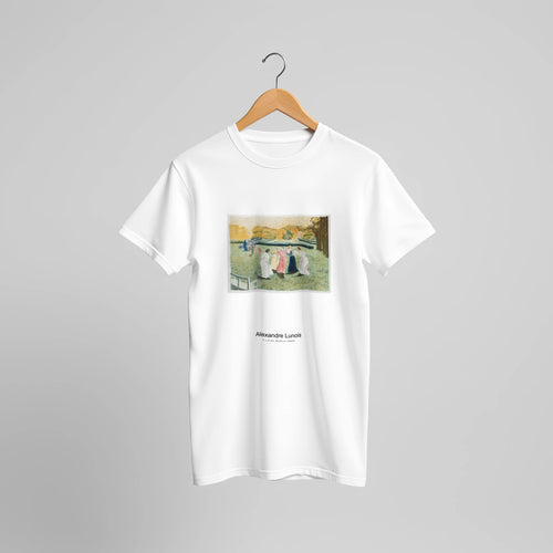 Le Colin-Maillard (1897) by Alexandre Lunois. Custom Print on a 100% Airlume Combed and Ring-Spun Cotton Unisex Crewneck T-shirt Original Aspect Ratio