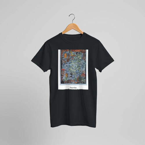 Rich Port (a travel picture, 1938) (1938) by Paul Klee. Custom Print on a 100% Airlume Combed and Ring-Spun Cotton Unisex Crewneck T-shirt Optimised Aspect Ratio.