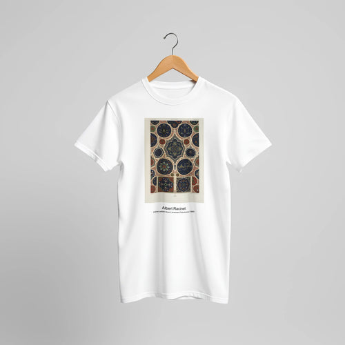 Persian pattern from L'ornement Polychrome (1888) by Albert Racinet. Custom Print on a 100% Airlume Combed and Ring-Spun Cotton Unisex Crewneck T-shirt Original Aspect Ratio
