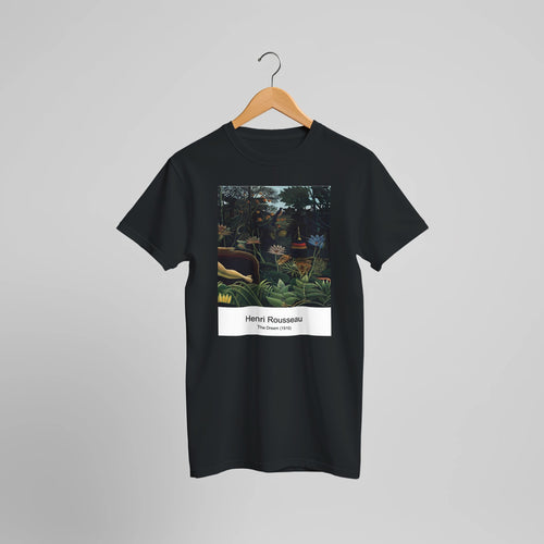 The Dream (1910) by Henri Rousseau. Custom Print on a 100% Airlume Combed and Ring-Spun Cotton Unisex Crewneck T-shirt Optimised Aspect Ratio.