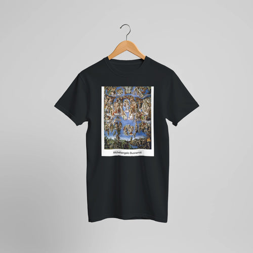 The Last Judgment (1536-1541) by Michelangelo Buonarroti. Custom Print on a 100% Airlume Combed and Ring-Spun Cotton Unisex Crewneck T-shirt Optimised Aspect Ratio.