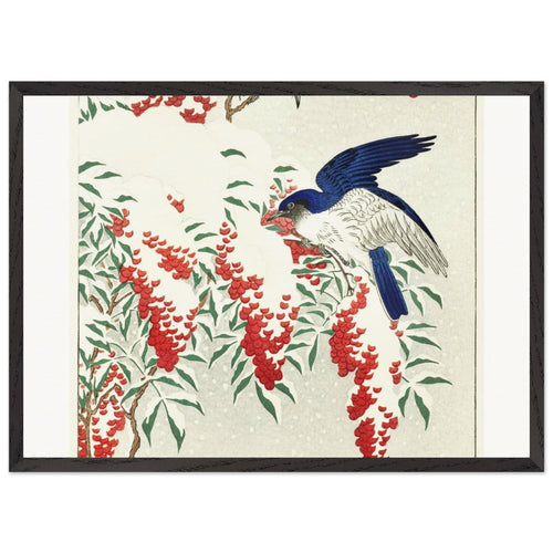 Songbird on blossom branch (1900 - 1936) by Ohara Koson. Archival Print on Museum Quality Matte Paper. Premium Wood Framed Wall Art. Original Aspect Ratio