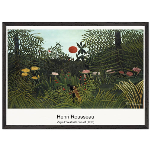 Virgin Forest with Sunset (1910) by Henri Rousseau. Archival Print on Museum Quality Matte Paper. Premium Wood Framed Wall Art. Optimised Aspect Ratio.