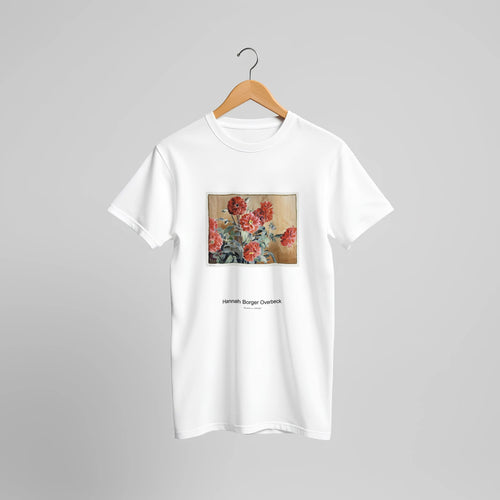 Dahlias (1915) by Hannah Borger Overbeck. Custom Print on a 100% Airlume Combed and Ring-Spun Cotton Unisex Crewneck T-shirt Original Aspect Ratio