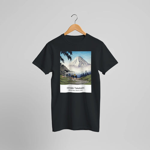 Otome Pass, Hakone (1932) by Hiroaki Takahashi. Custom Print on a 100% Airlume Combed and Ring-Spun Cotton Unisex Crewneck T-shirt Optimised Aspect Ratio.