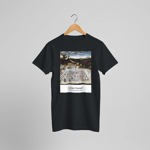 The fountain of youth (1546) by Lucas Cranach the Elder. Custom Print on a 100% Airlume Combed and Ring-Spun Cotton Unisex Crewneck T-shirt Optimised Aspect Ratio.