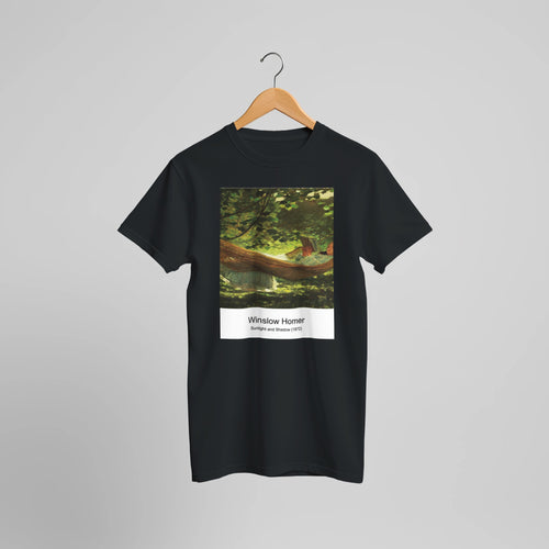 willow bough pattern background (1887) by William Morris. Custom Print on a 100% Airlume Combed and Ring-Spun Cotton Unisex Crewneck T-shirt Optimised Aspect Ratio.