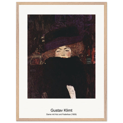 Dame mit Hut und Federboa (1909) by Gustav Klimt. Archival Print on Museum Quality Matte Paper. Premium Wood Framed Wall Art. Original Aspect Ratio