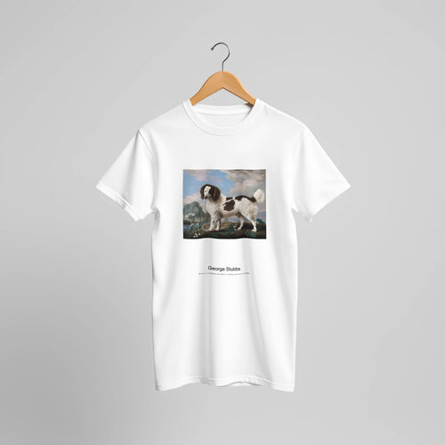 Brown and White Norfolk or Water Spaniel (1778) by George Stubbs. Custom Print on a 100% Airlume Combed and Ring-Spun Cotton Unisex Crewneck T-shirt Original Aspect Ratio