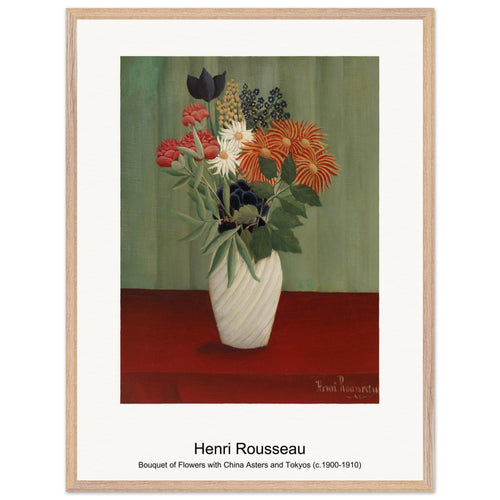 Bouquet of Flowers with China Asters and Tokyos (c. 1900-1910) by Henri Rousseau. Archival Print on Museum Quality Matte Paper. Premium Wood Framed Wall Art. Optimised Aspect Ratio.