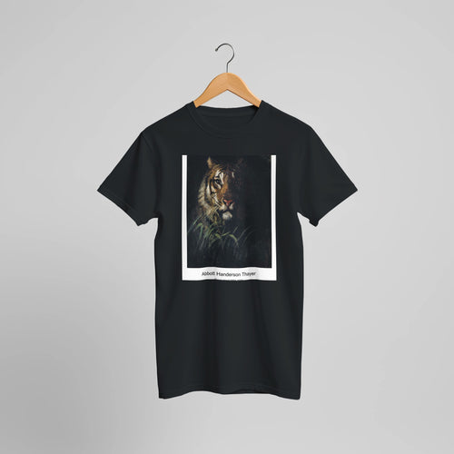 Tiger's Head (1904–1909) by Abbott Handerson Thayer. Custom Print on a 100% Airlume Combed and Ring-Spun Cotton Unisex Crewneck T-shirt Optimised Aspect Ratio.
