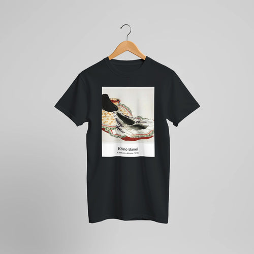 A lady in a kimono (1913) by Kōno Bairei. Custom Print on a 100% Airlume Combed and Ring-Spun Cotton Unisex Crewneck T-shirt Optimised Aspect Ratio.