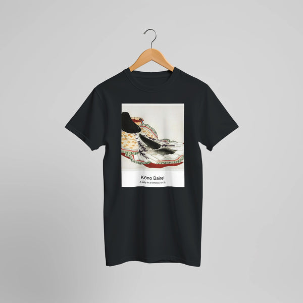 A lady in a kimono (1913) by Kōno Bairei. Custom Print on a 100% Airlume Combed and Ring-Spun Cotton Unisex Crewneck T-shirt Optimised Aspect Ratio.