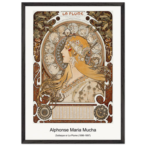 Zodiaque or La Plume (1896-1897) by Alphonse Maria Mucha. Archival Print on Museum Quality Matte Paper. Premium Wood Framed Wall Art. Optimised Aspect Ratio.
