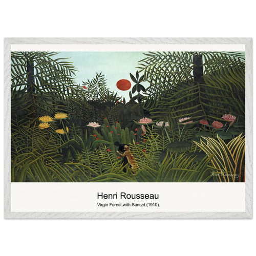 Virgin Forest with Sunset (1910) by Henri Rousseau. Archival Print on Museum Quality Matte Paper. Premium Wood Framed Wall Art. Optimised Aspect Ratio.