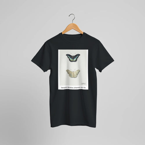 Boven- en onderaanzicht van een vlinder (c1800-1825) by Georgius Jacobus Johannes van Os. Custom Print on a 100% Airlume Combed and Ring-Spun Cotton Unisex Crewneck T-shirt Optimised Aspect Ratio.